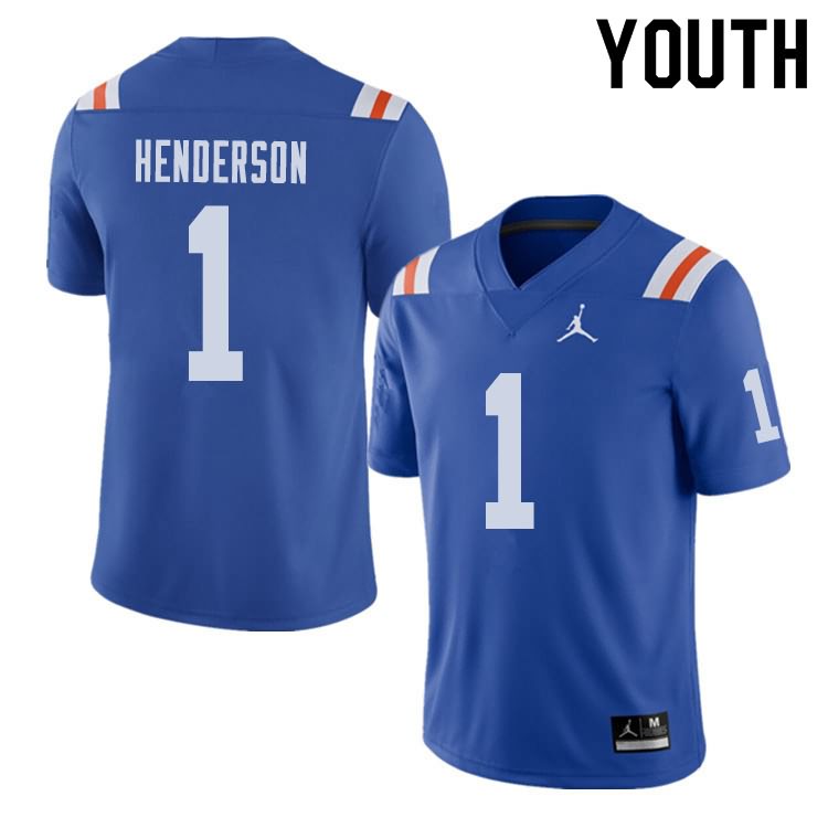 NCAA Florida Gators CJ Henderson Youth #1 Jordan Brand Alternate Royal Throwback Stitched Authentic College Football Jersey TZL7864ZW